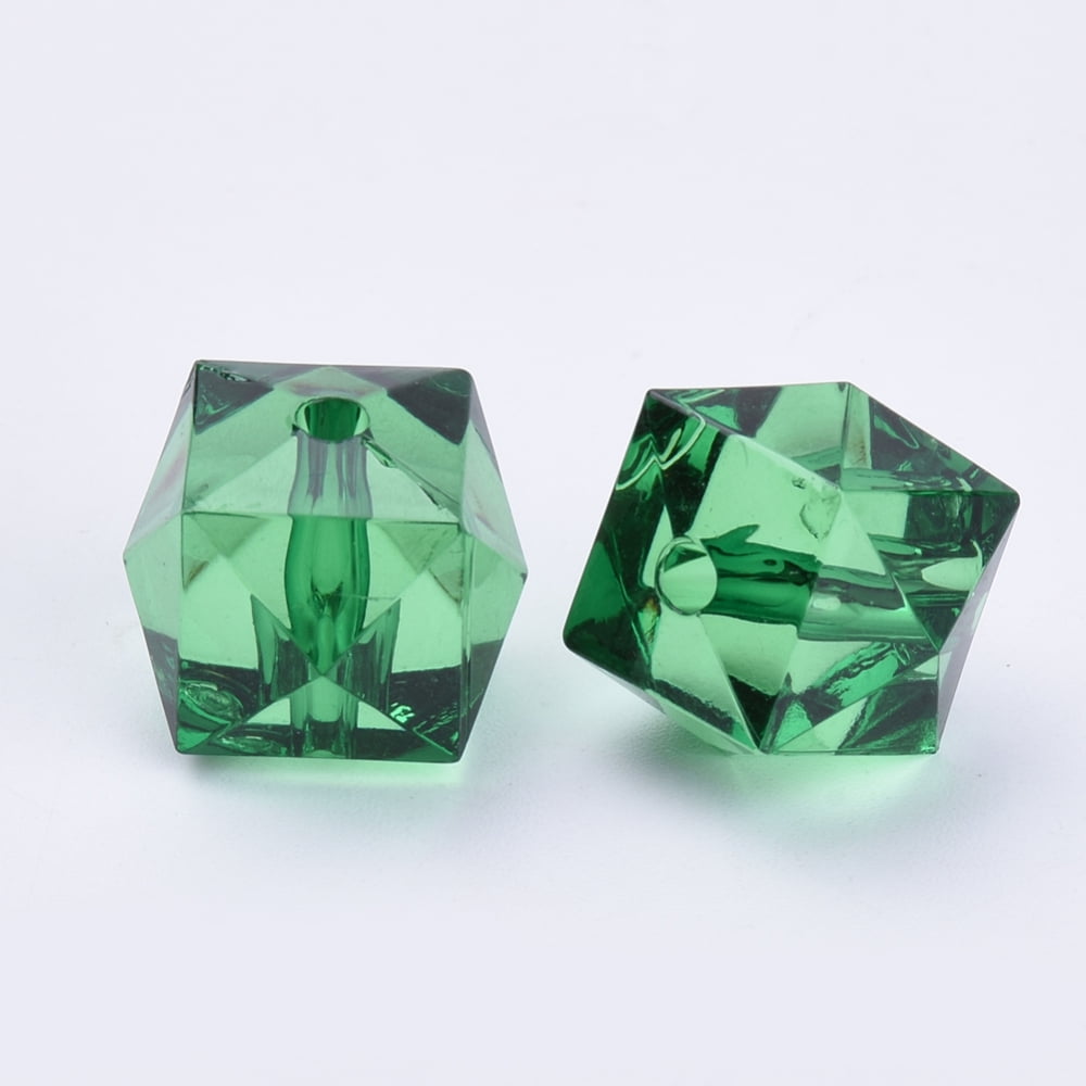 Transparent Acrylic Beads Faceted Cube Dark Green 10x10x8mm Hole: 1.5mm 900pcs/500g diy