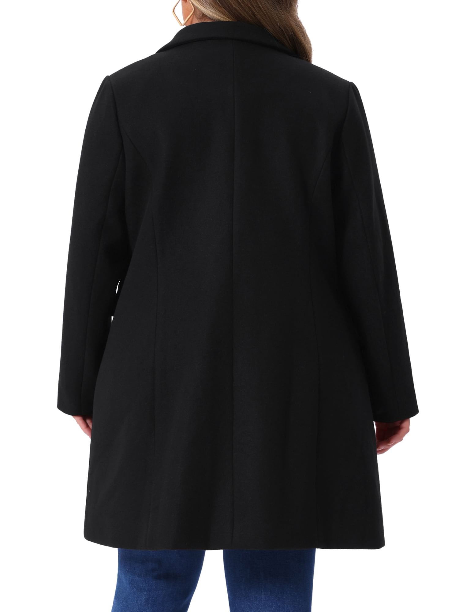 DARING DIVA Women's Plus Size Winter Pea Coat Double Breasted Notch Lapel 1X Black