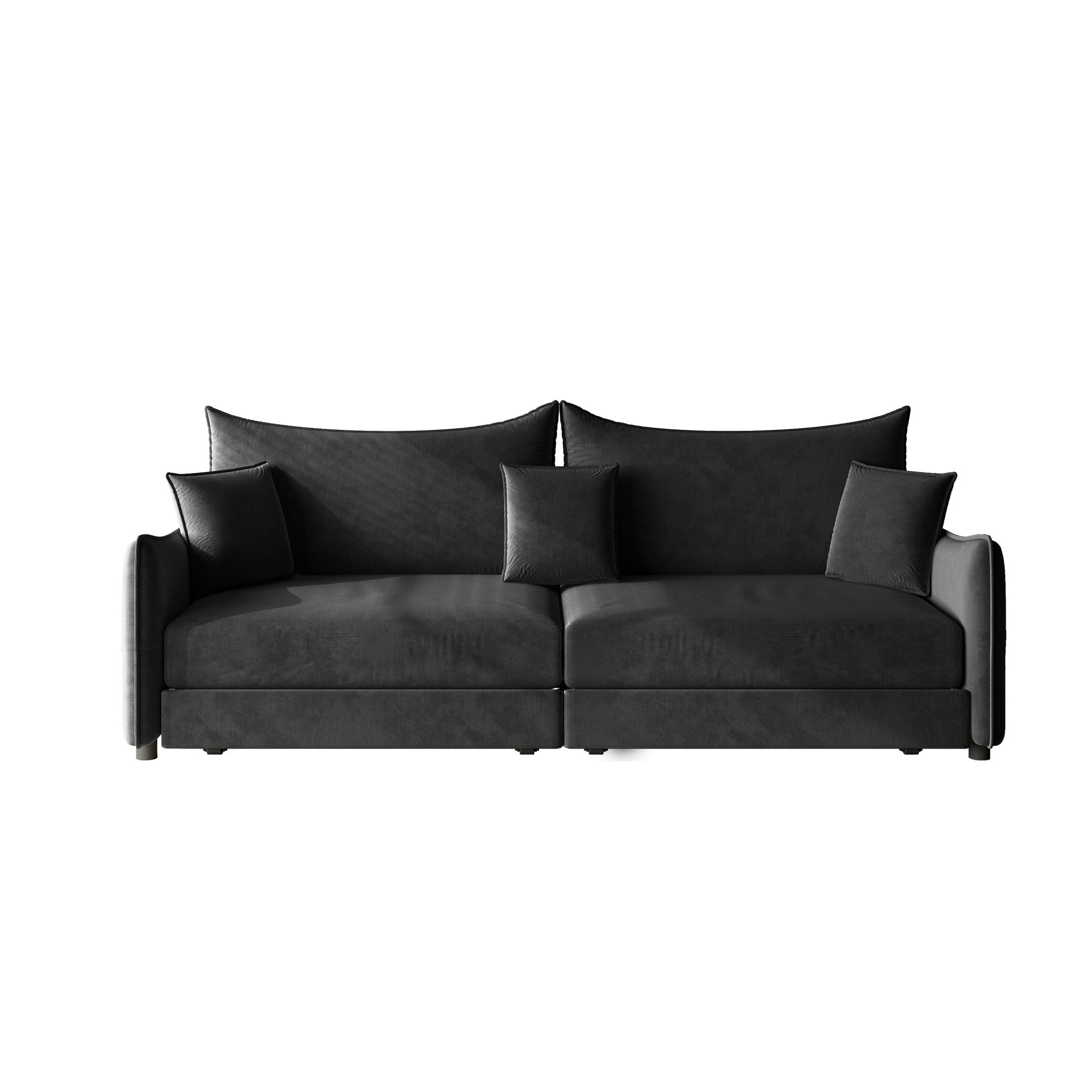 Noble House Abriel King Pull Out Sleeper Sofa Bed, Modern Velvet 3-in-1 Convertible Couch with Pillows, Black