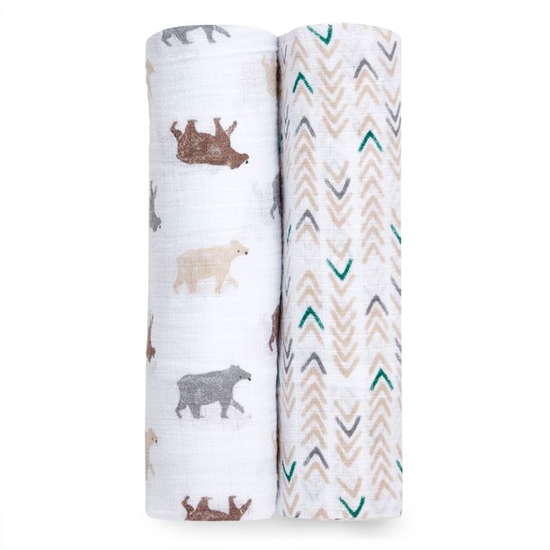 aden + anais Essentials Classic Swaddle Blankets, 2pack, Bear