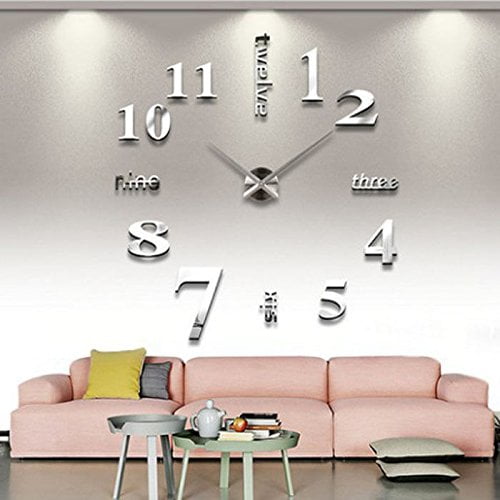Modern DIY Large Wall Clock 3D Mirror Surface Sticker Home Decor Art Design 