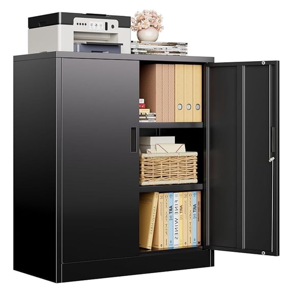 Metal Storage Cabinet, 36.2" H Locking Storage Cabinet with Shelves and Doors, Metal Cabinets for Home Office, Garage, Utility Room and Basement (Black)
