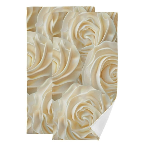 Cream Flowers Hand Towel Absorbent Bath Towels for Bathroom Sports Gym 28" x 14" Set of 2