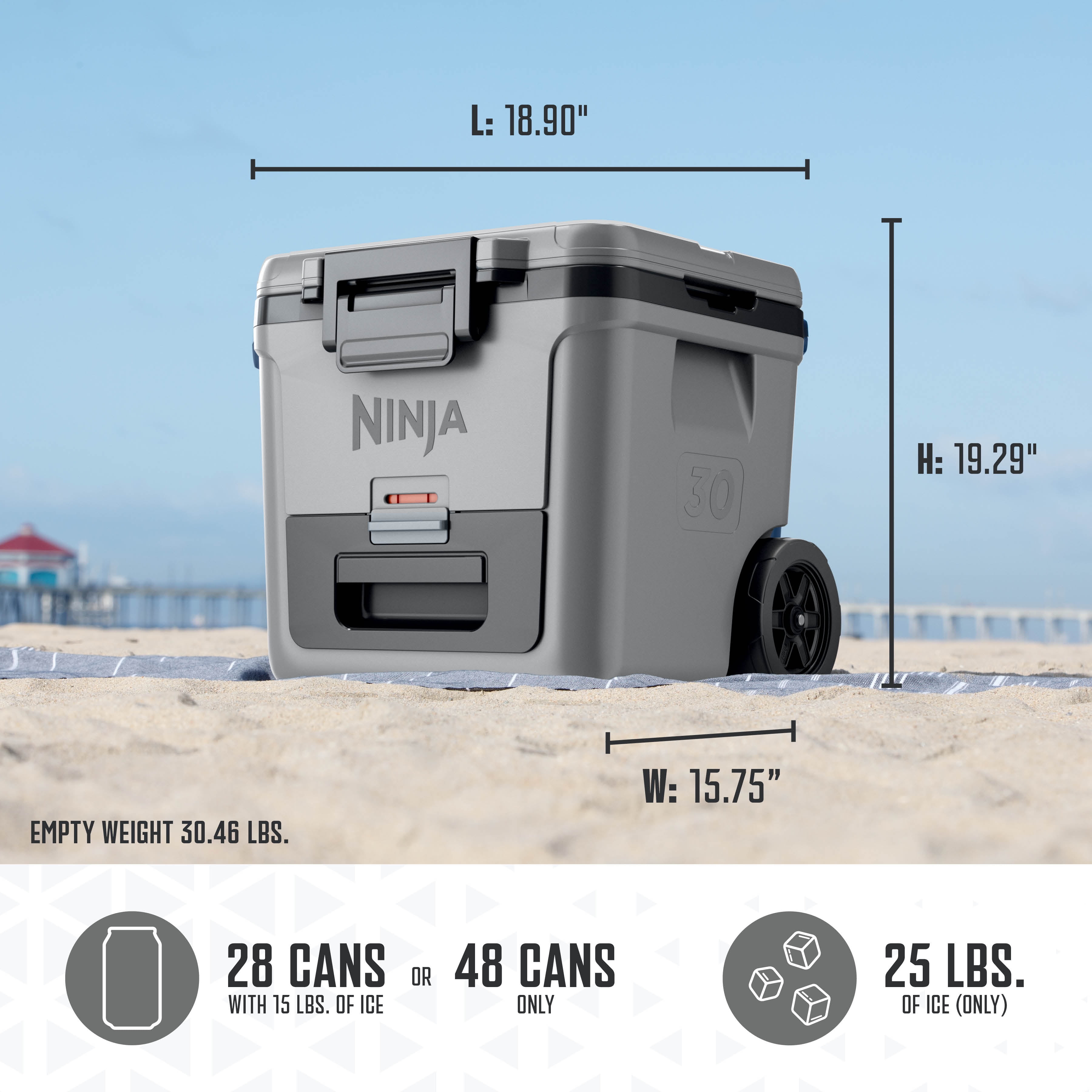 Ninja FrostVault 30 Quart Wheeled Cooler, Gray