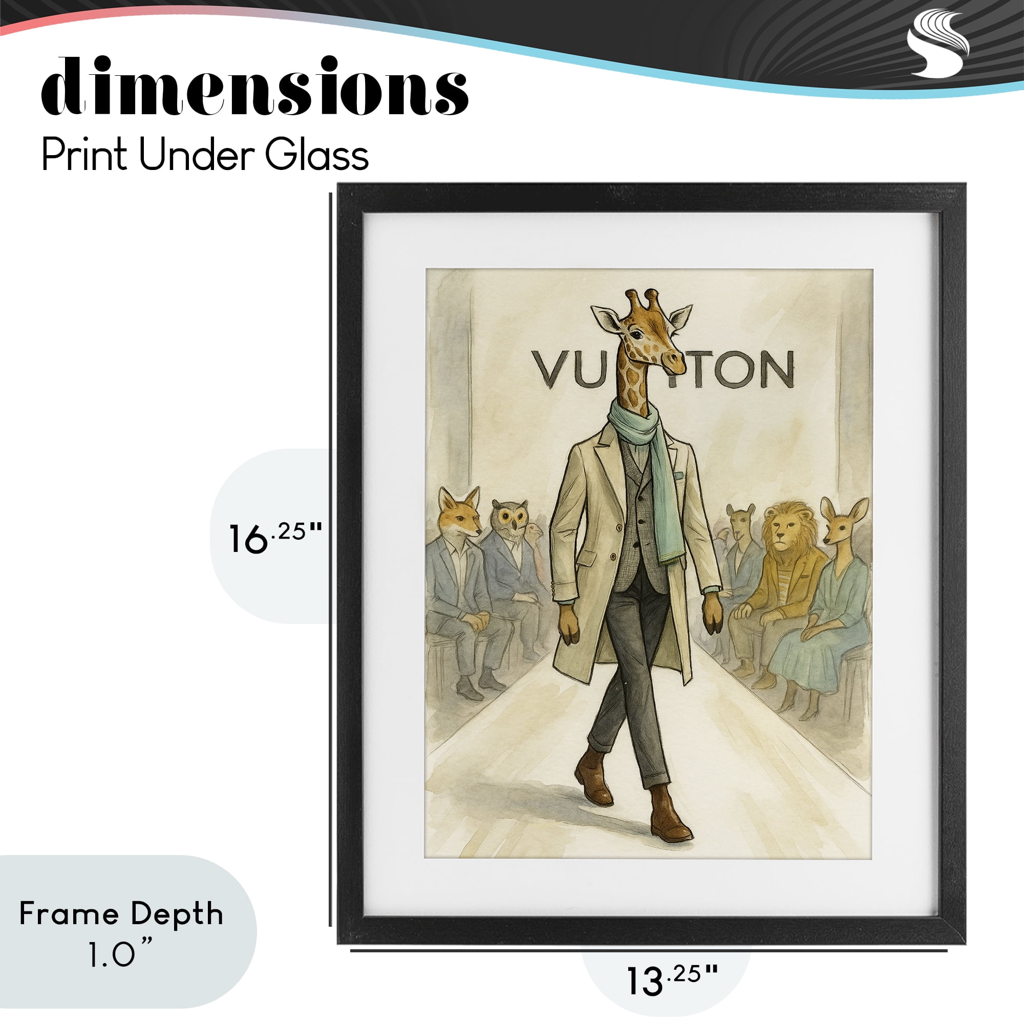 Stupell Industries Fashion Runway Giraffe Black Framed Print Under Glass, design by Grotto Studios