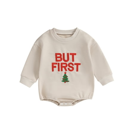 

Mioliknya Baby Khaki Long Sleeve Letter Christmas Tree Embroidery Romper