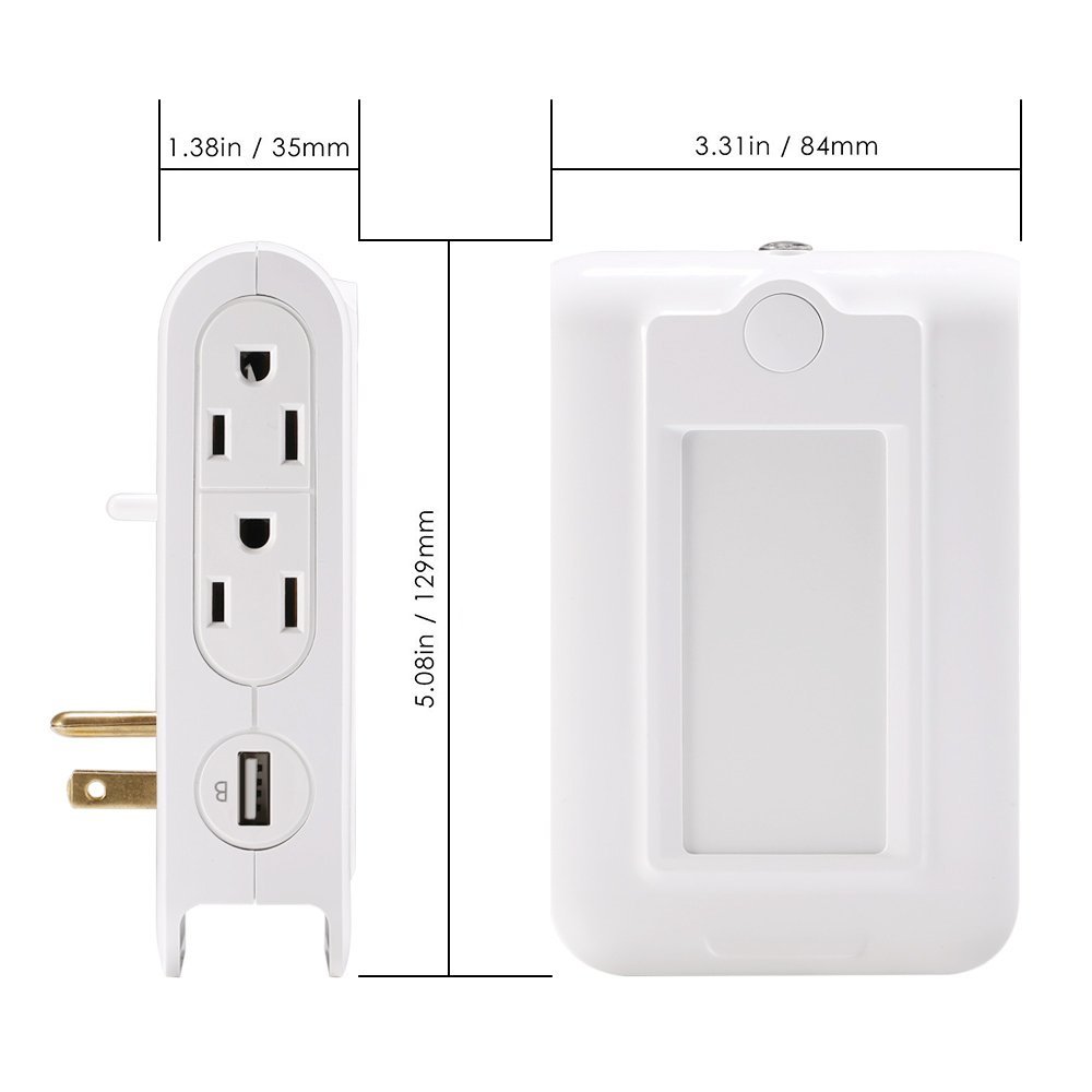 iMeshbean Wall Mount Charger Plug in Night Light 110V Outlets 3.1A USB