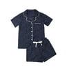 Women Summer Cotton Short Sleeve Sleepwear Ladies V-neck Shirt+Short Pants Pajamas Sets Nightwear Navy blue S