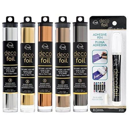 Transfer Foil Deco Foil - Metallic Colors Transfer Sheet Set with Foil Pen - Rose Gold, Pewter, Silver, Copper & Gold ()