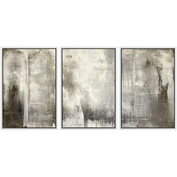 wall26 Framed Canvas Print Wall Art Set Minimal Gray Grunge Paint Stroke Landscape Abstract Shapes Illustration Modern Art Decorative Multicolor for Living Room, Bedroom, Office - 16"x24"x3