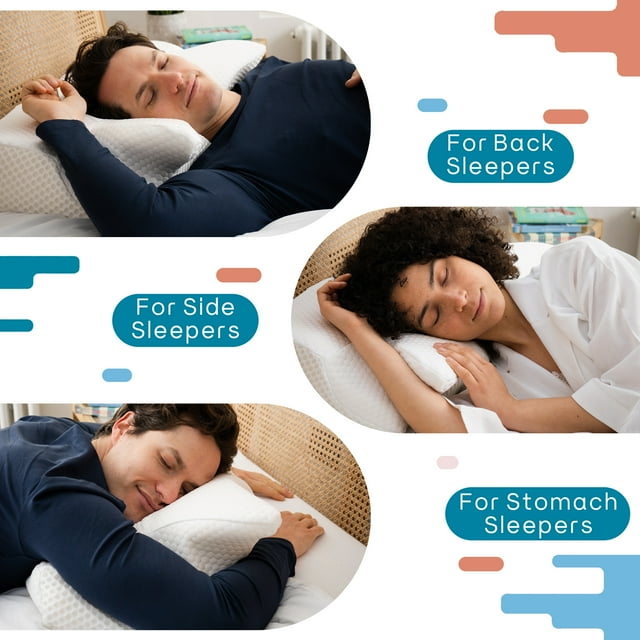 Elviros Ergonomic Cervical Pillow,Memory Foam Pillow for Adults to Relieve Neck and Shoulder Pain,Contoured Neck Support Pillow for Side Sleepers,Queen Size,White
