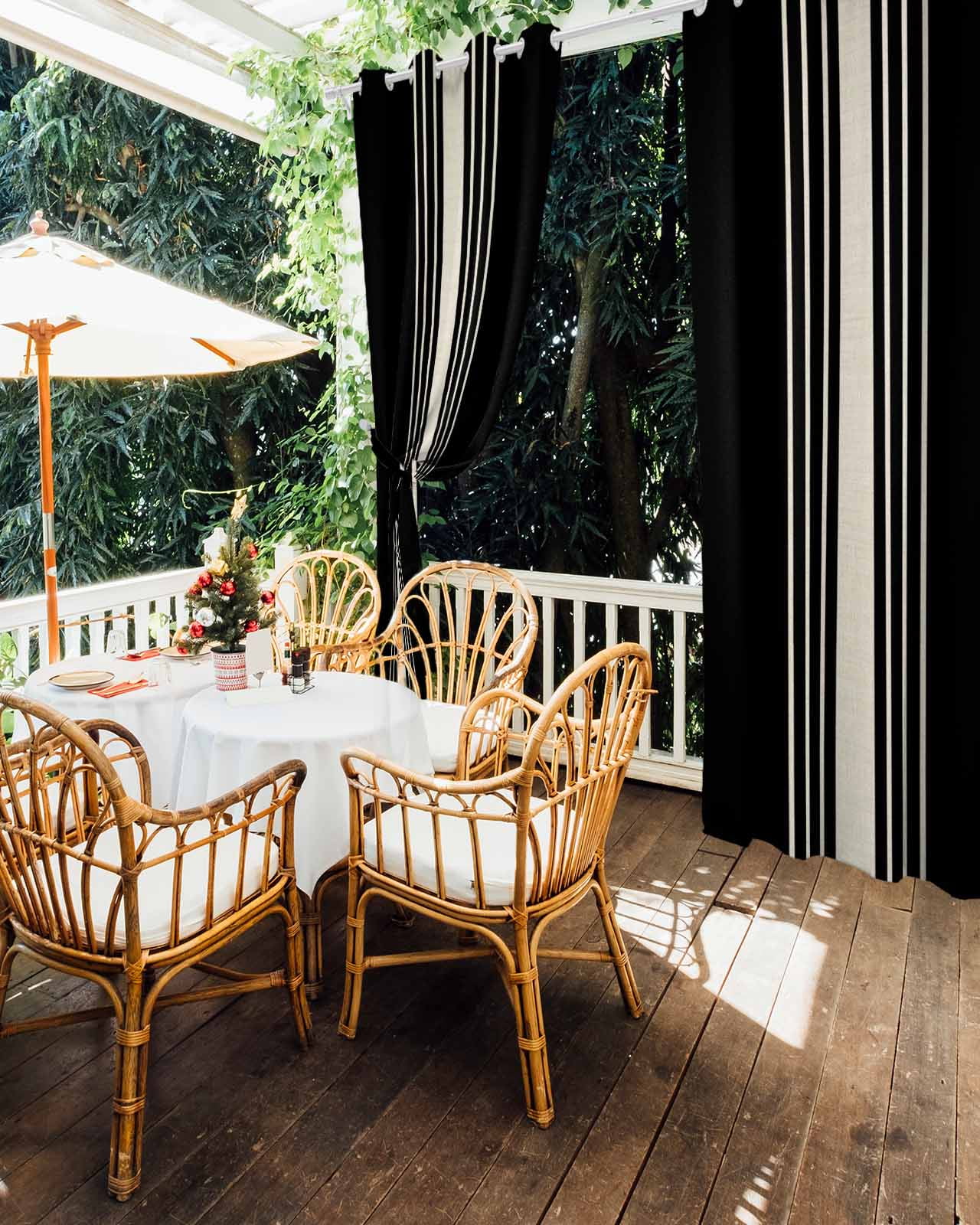 Black Beige Striped Outdoor Curtains for Patio, Modern Farmhouse Retro Lines Privacy Drapes Grommet Waterproof Outside Curtains for Porch/Cabana/Balcony 54"x 108", 1 Panel