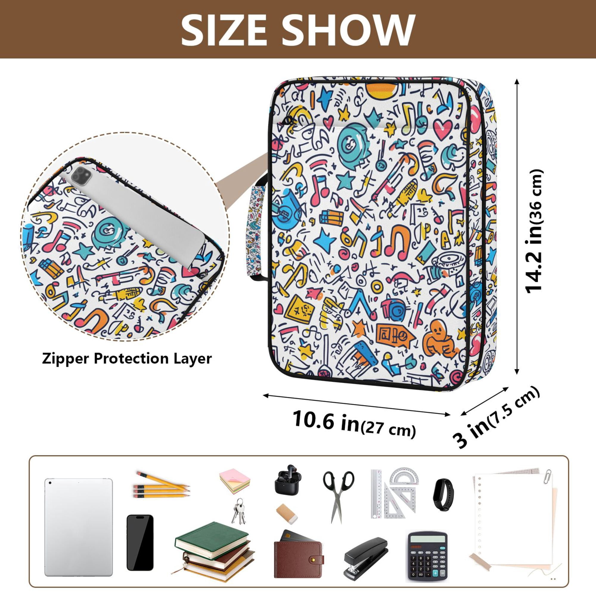 FORMRS Accordion File Folder A4 Size 7-Pocket Expanding Document Organizer Bag with 3 Ring Binder, Doodle Pattern