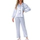 thumbnail image 1 of Pijamas de satén para mujer INSPIRE CHIC, ropa de dormir de manga larga con pantalones, conjuntos de lounge con botones y estampado floral, M a rayas azules, 1 of 5