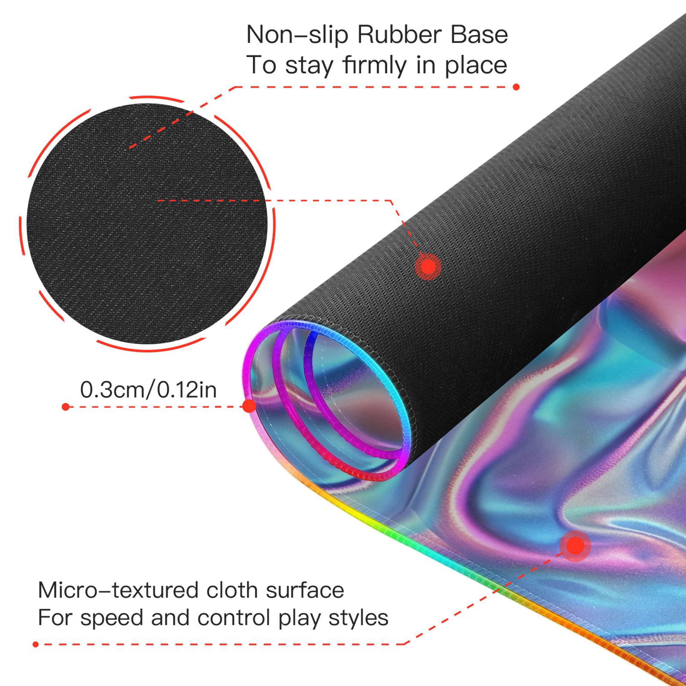 Wireless Charging Mouse Pad Large RGB Gaming Desk Mat 13 Light Modes Mousepad 31.5x11.8 Iridescent Liquid Marble