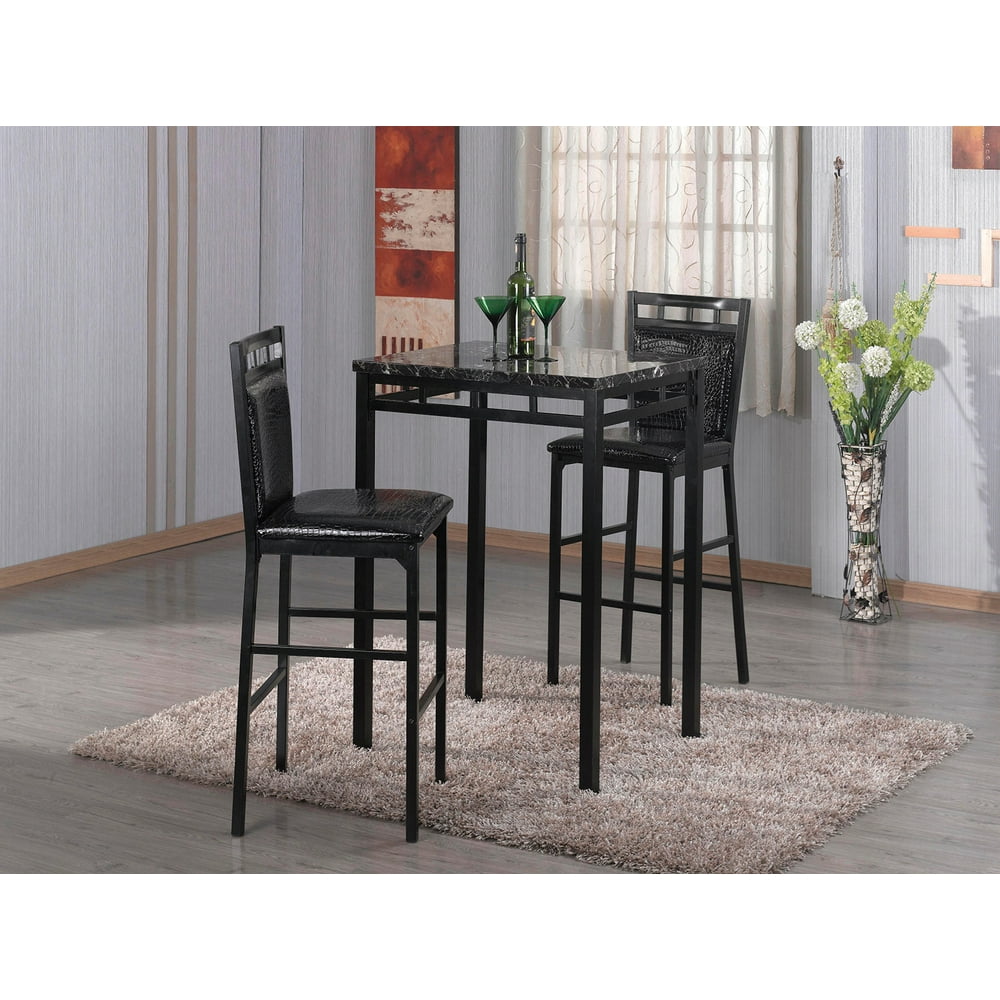Home Source Amber 3 Piece Bistro Set with Counter Height Black Faux