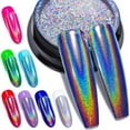 thumbnail image 1 of Polvo holográfico para uñas fino arco iris Holo unicornio espejo efecto láser multicromo manicura pigmento brillo polvo para salón hogar arte de uñas DIY Deco 0.04 oz/0.04 oz herramienta de esponja/3, 1 of 5