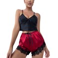 thumbnail image 1 of B91xZ Ensembles de Pyjama pour Femmes en Satin à Volants Lingerie Camisole 2 Pcs Pjs, Rouge S, 1 of 4