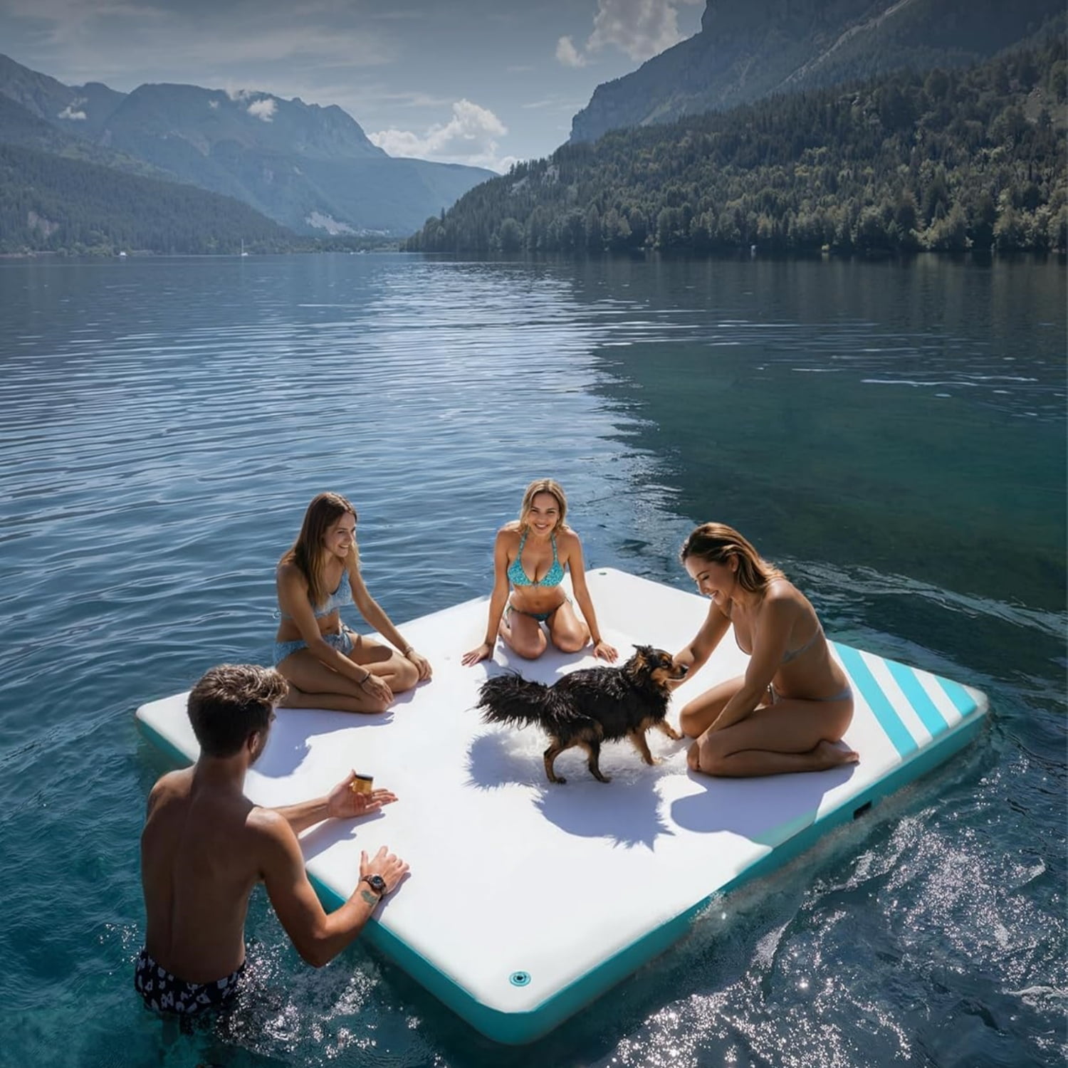 Garvee Inflatable Floating Dock 8‘ x 6', with 5.9" Thickness None-Slip PVC Surface, Green