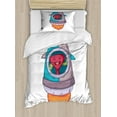 thumbnail image 1 of Alien Duvet Cover Set Twin Size, Illustration of a Creature in a Spaceship Rocket Children Themed Cartoon Design Art, Decorative 2 Piece Bedding Set with 1 Pillow Sham, Multicolor, by Ambesonne, 1 of 3