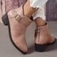 thumbnail image 4 of Zapatos Botines para mujer Nuevas botas grandes de cuero con hebilla de cinturón con punta redonda tacón cuadrado y botines con cremallera trasera con botas de tacón bajo para mujer (Pink 7), 4 of 7