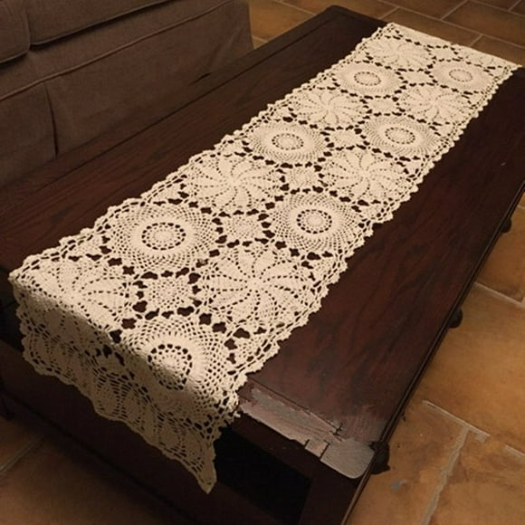 ABREEZE Rustic Floral Table Runner Handmade Crochet Table Doily Beige 15.7"X47"