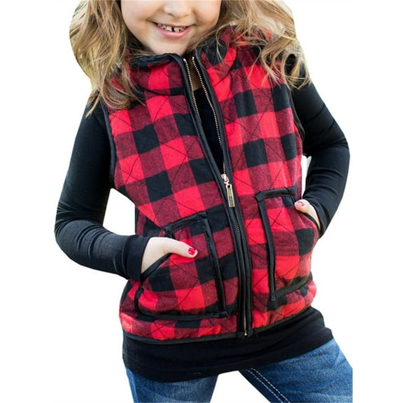 Children Plaid Pattern Vest Wear Sleeveless Casual Girl's Jacket
