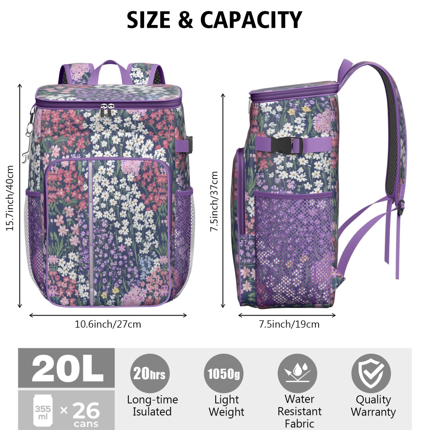 Travel Cooler Bag - Pioneer Flower Camping Beer Cooler Backpack with Bottle Opener- Waterproof Insulated Picnic Backpacks - Cooler Bag for Beach