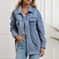 thumbnail image 2 of Baberdicy Retro Distressed Denim Shirts - Button-Down Pocket Tops for Women & Teens (Casual Streetwear, Cropped Fit) Blue S, 2 of 6