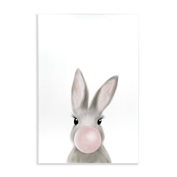 Stupell Industries Modern Bunny with Pink Bubble Gum Forest Animal Wall Plaque Art, 10 x 15, by Leah Straatsma