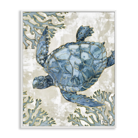 Stupell Industries Coastal Sea Turtle Swimming Playa Sealife White Framed Giclee Art, 16 x 20, by Paul Brent