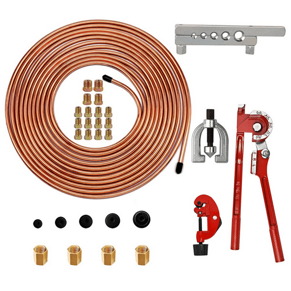 1/4 Brake Line - Brake Tubing Kit 25 Ft. with 16 Inverted Flare Fittings and 4 Unions Double & Single Flaring Tool Kit