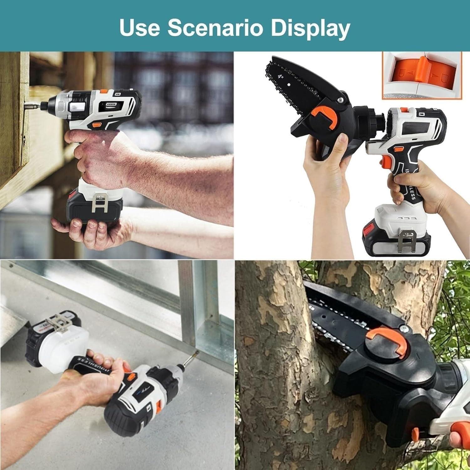 10 in 1 Cordless Power Tool Combo Kit, Hand Drill Woodworking Power Tool Set, Recip Saw Jig saw Circular Saw Chainsaw Oscillating Tool Screwdriver Wrench Impact Drill Sander, 4.0Ah Battery(White)