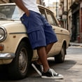 thumbnail image 6 of Men's Solid Corduroy Cargo Shorts Multi Pocket Elastic Drawstring Waist Relaxed Knee Length Streetwear Casual Workout Shorts, 6 of 6