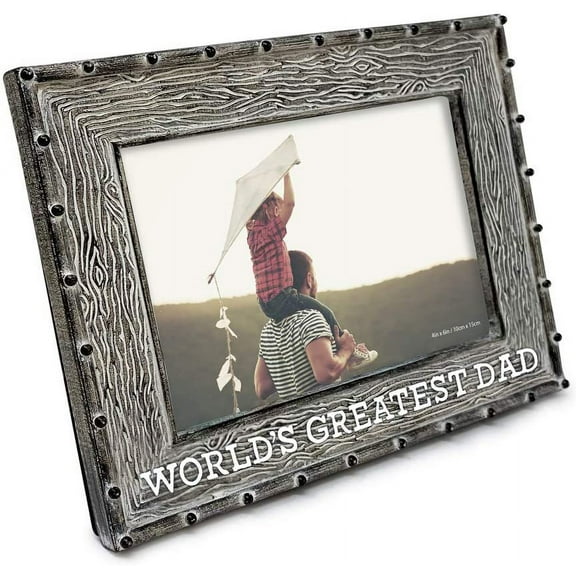 Isaac Jacobs 4x6 Resin Sentiments World's Greatest Dad Picture Frame, Display on Tabletop, Desk Gray