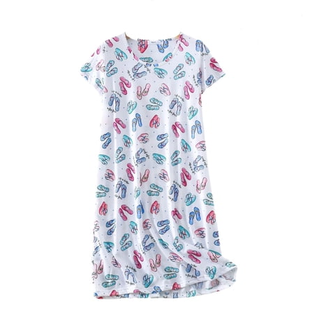 Previn Women s Short Sleeve Nightgown Summer Pjs Oversized Lightweight Summer Cute Printed Sleep Dress Cotton Soft Comfy Sleepwear Style1 Large