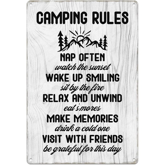 Retro Camping Rules Metal Tin Sign 8x12 Inch Outdoor Decor for Patio Backyard Porch Camper