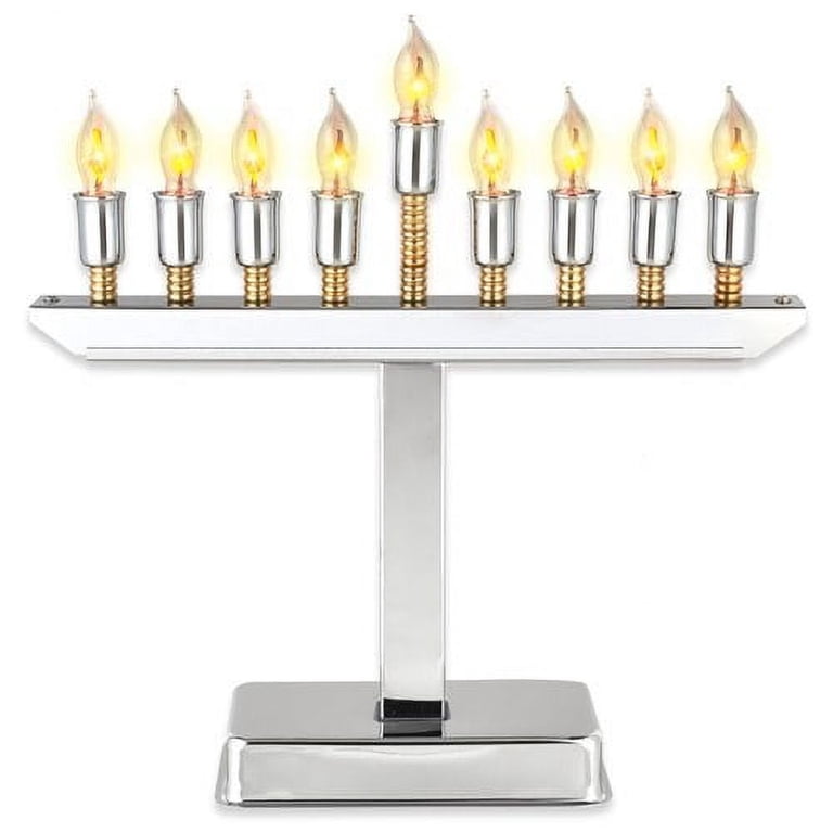 Chrome Electric Menorah with Flickering Flame Bulbs photo 5