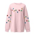 thumbnail image 4 of Fiaer Christmas Women Sweatshirts Trendy Lights Decor Relaxed Fit Pullover Fall Crew Neck Long Sleeve Plus Size Tops Pink XXL, 4 of 4