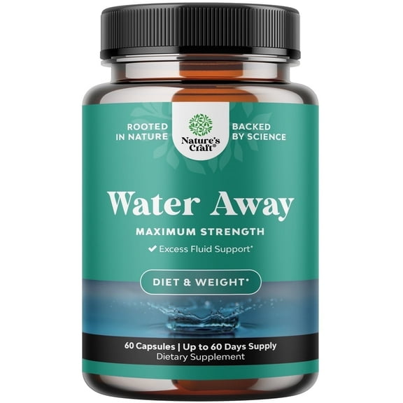 Natures Craft Water Away Herbal Diuretic Capsules with Dandelion Root for Bloating Relief, 60 Ct