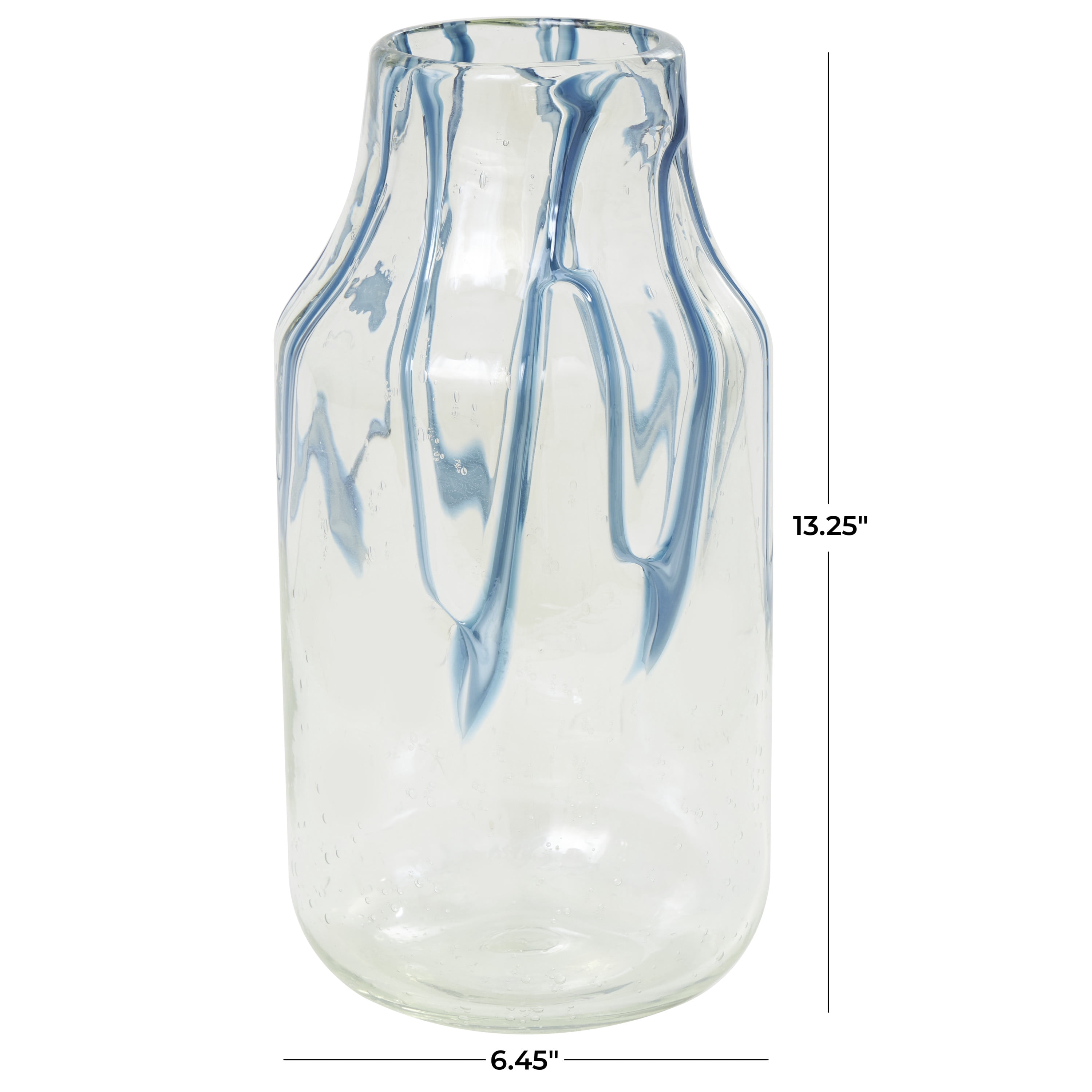 DecMode 13" Abstract Cream Glass Vase with Wavy Blue Design