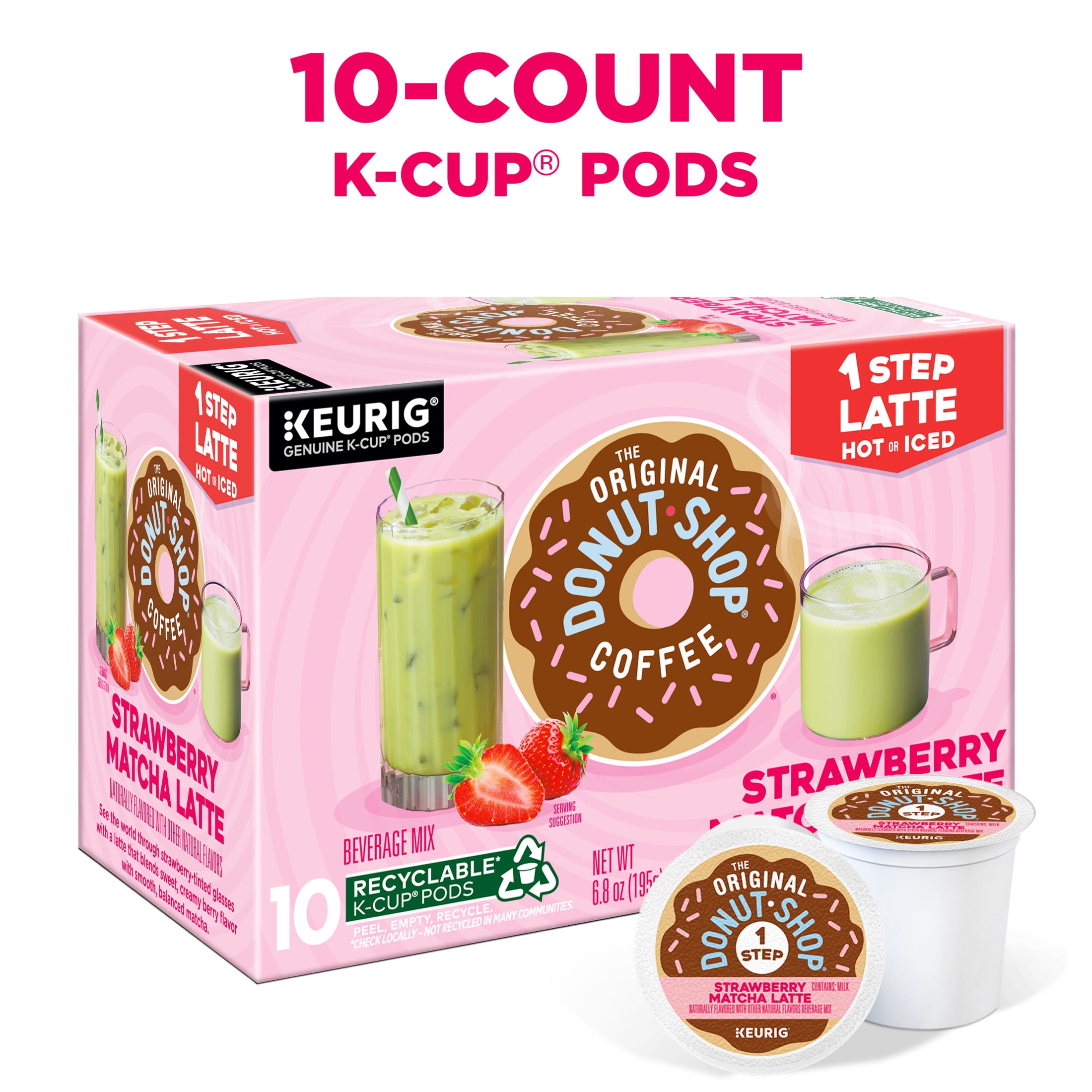 The Original Donut Shop, One Step Strawberry Matcha Latte Flavor K-Cup Pods, 10 Count