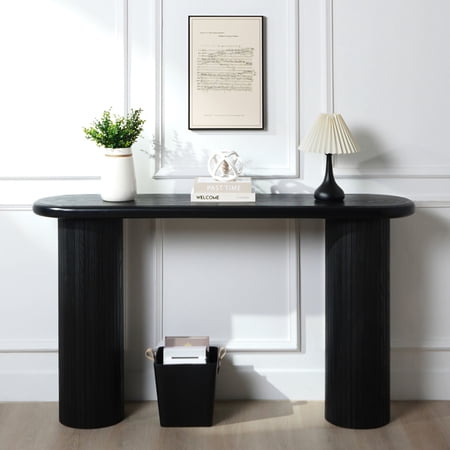 Modern Black Console Table, 56" Fluted Entryway Enchantment, Wood Construction, Ribbed Detailing For A Bewitching Look W Ornament, Detail An Elegant Touch