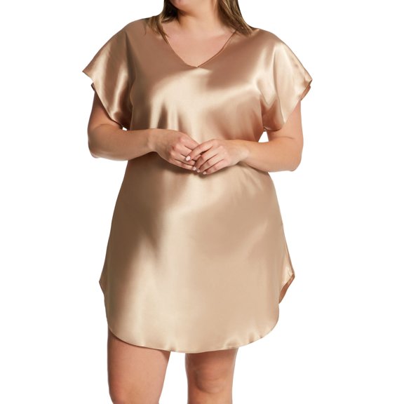 Women's Amanda Rich 412-40X Plus Bias Cut Satin T-Shirt Gown (Caramel 2X)