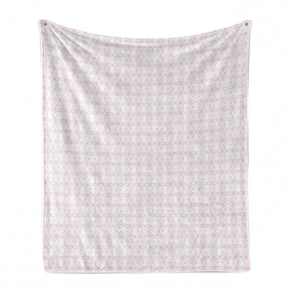 Floral Soft Flannel Fleece Blanket, Contiguous Orderly Flower Pattern Symmetrical Spring Nature Artwork Print, Cozy Plush for Indoor and Outdoor Use, 50" x 60", Pale Pink and White, by Ambesonne