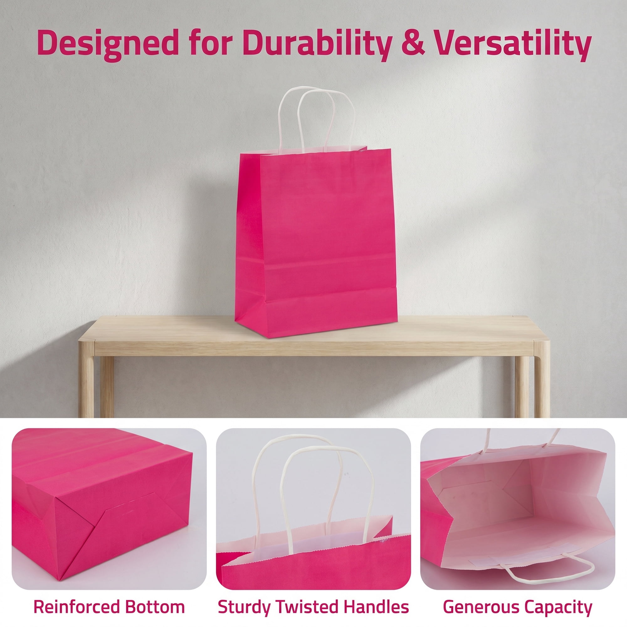 Unique Bargains 10Pcs Heavyweight Gift Bags with Handles Rose Red 8.3" x 4.3" x 10.6"