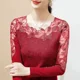 thumbnail image 4 of Prenda exterior de manga larga con encaje para mujer, elegante capa base de hilo de red hueca, camiseta pequeña de moda para otoño/invierno, 4 of 4