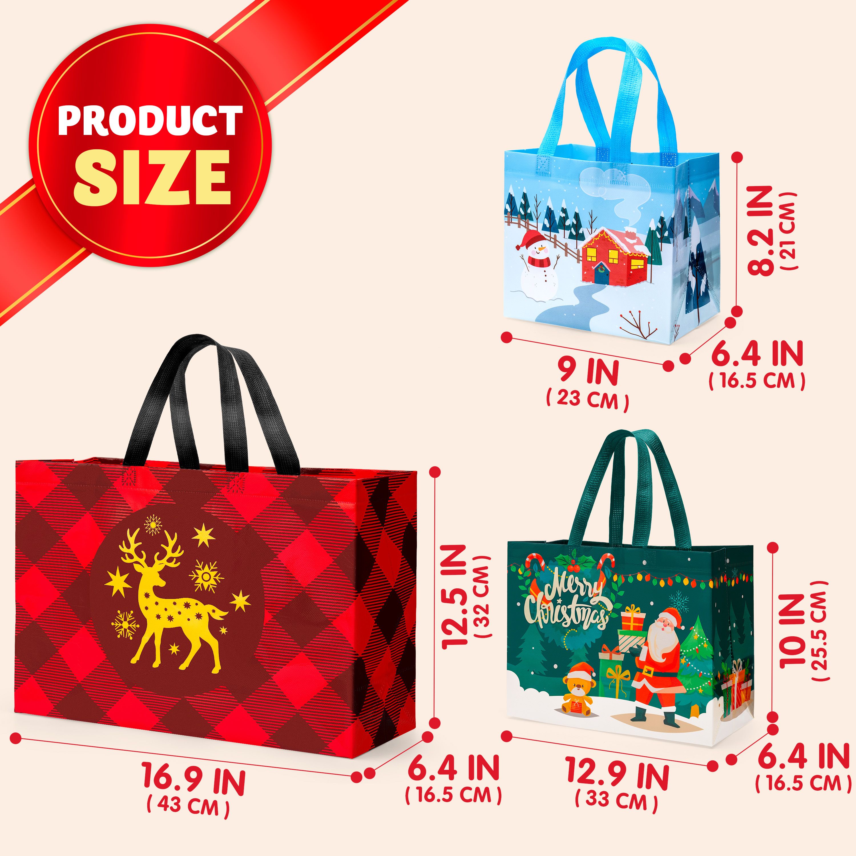 Joyfy 20-Piece Christmas Reusable Non-Woven Tote Bags, Assorted Sizes photo 2