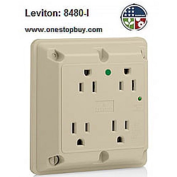 Leviton 8480-I 4-In-1 Quad Receptacle Surge Hospital Grade 5-15R 15A 125V - Ivory