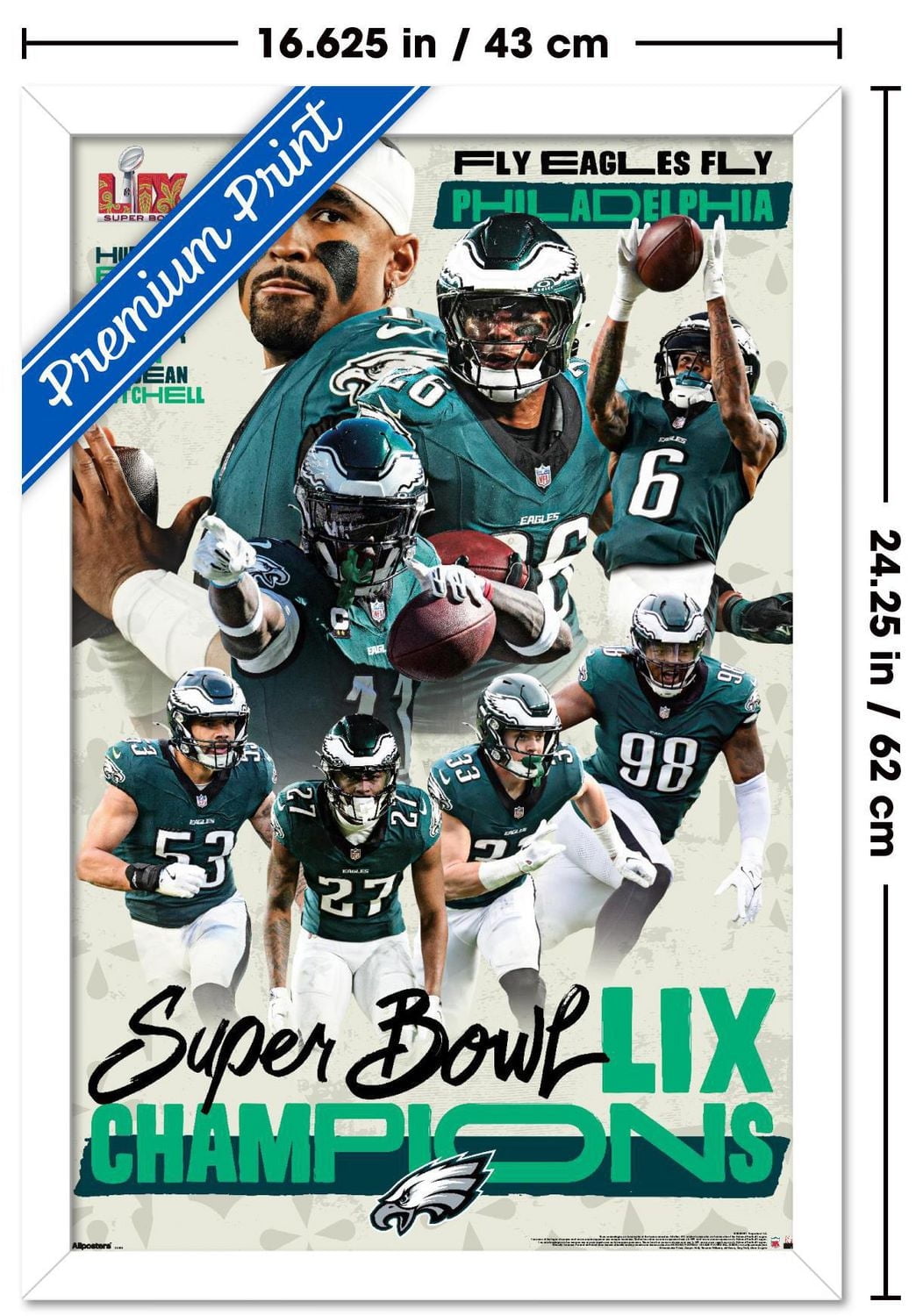 NFL Philadelphia Eagles - Super Bowl LIX Champions Wall Poster, 22.375" x 34" Framed